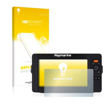 Face avant d’un emballage produit avec le logo de la marque upscreen. À côté, l’appareil Raymarine Element 9 HV est représenté