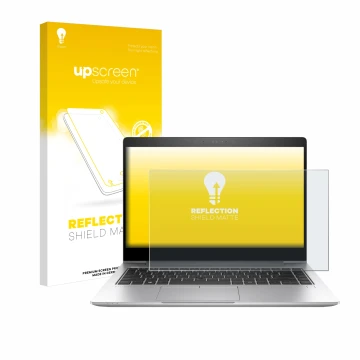Face avant d’un emballage produit avec le logo de la marque upscreen. À côté, l’appareil HP EliteBook 840 G6 est représenté av