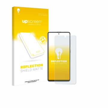 Face avant d’un emballage produit avec le logo de la marque upscreen. À côté, l’appareil Samsung Galaxy Note 10 Lite est repré