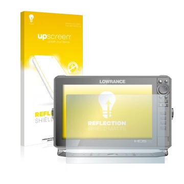 Face avant d’un emballage produit avec le logo de la marque upscreen. À côté, l’appareil Lowrance HDS Live 12