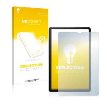 Face avant d’un emballage produit avec le logo de la marque upscreen. À côté, l’appareil Samsung Galaxy Tab S5e WiFi 2019 est 