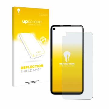 Face avant d’un emballage produit avec le logo de la marque upscreen. À côté, l’appareil Google Pixel 4a est représenté avec l