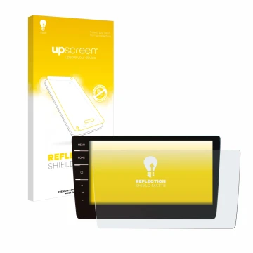 Face avant d’un emballage produit avec le logo de la marque upscreen. À côté, l’appareil Volkswagen Tiguan Allspace 2019 Disco