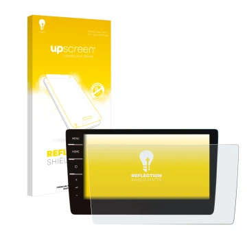 Face avant d’un emballage produit avec le logo de la marque upscreen. À côté, l’appareil Volkswagen Arteon 2019 Discover Pro 9