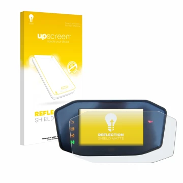 Face avant d’un emballage produit avec le logo de la marque upscreen. À côté, l’appareil KTM 890 Duke R 2020 TFT Screen est re