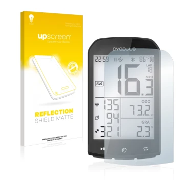 Face avant d’un emballage produit avec le logo de la marque upscreen. À côté, l’appareil Cycplus M1 2.9