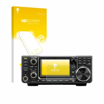 Face avant d’un emballage produit avec le logo de la marque upscreen. À côté, l’appareil Icom IC-9700 est représenté avec la p