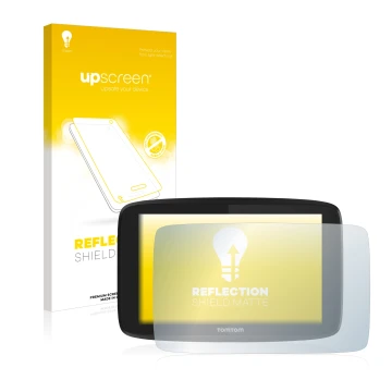 Face avant d’un emballage produit avec le logo de la marque upscreen. À côté, l’appareil TomTom Go Professional 6200 est repré