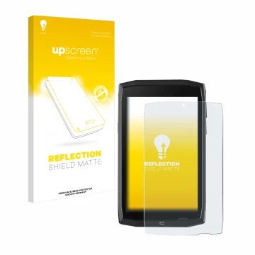 Face avant d’un emballage produit avec le logo de la marque upscreen. À côté, l’appareil Crosscall Core T4 est représenté avec