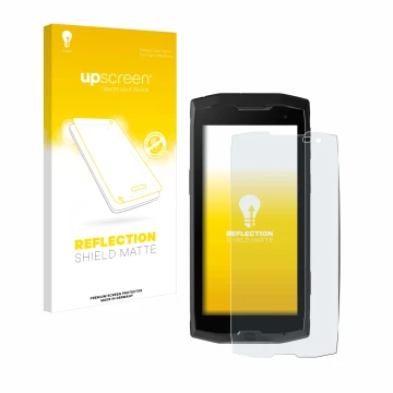 Face avant d’un emballage produit avec le logo de la marque upscreen. À côté, l’appareil Crosscall Core M4 est représenté avec