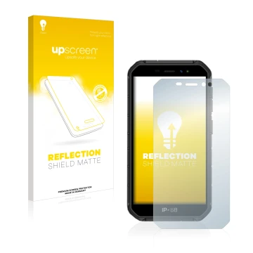 Face avant d’un emballage produit avec le logo de la marque upscreen. À côté, l’appareil Ulefone Armor X7 est représenté avec 