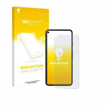 Face avant d’un emballage produit avec le logo de la marque upscreen. À côté, l’appareil Google Pixel 5 est représenté avec la