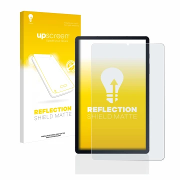 Face avant d’un emballage produit avec le logo de la marque upscreen. À côté, l’appareil Samsung Galaxy Tab S6 Lite WiFi 2020 
