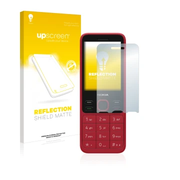 Face avant d’un emballage produit avec le logo de la marque upscreen. À côté, l’appareil Nokia 150 2020 est représenté avec la