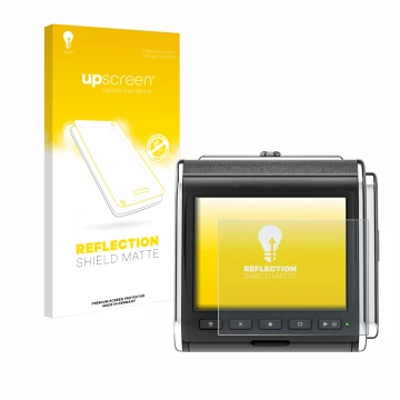 Face avant d’un emballage produit avec le logo de la marque upscreen. À côté, l’appareil Hasselblad CFV II-2 50C 907X est repr
