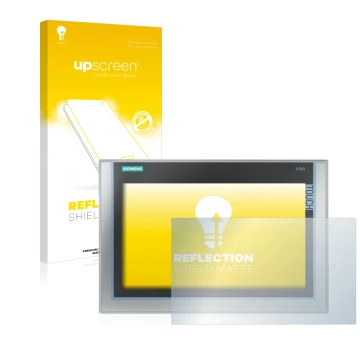 Face avant d’un emballage produit avec le logo de la marque upscreen. À côté, l’appareil Siemens Simatic HMI TP 1200 Comfort I