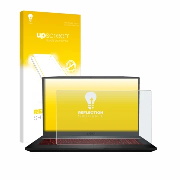 Face avant d’un emballage produit avec le logo de la marque upscreen. À côté, l’appareil MSI GF75 10SDR-234 est représenté ave