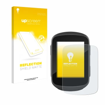 Face avant d’un emballage produit avec le logo de la marque upscreen. À côté, l’appareil Garmin Edge 130 Plus est représenté a