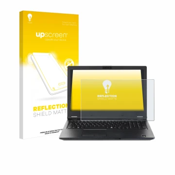 Face avant d’un emballage produit avec le logo de la marque upscreen. À côté, l’appareil Fujitsu Lifebook E5510 est représenté