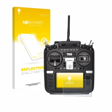 Face avant d’un emballage produit avec le logo de la marque upscreen. À côté, l’appareil Radiomaster TX16S est représenté avec