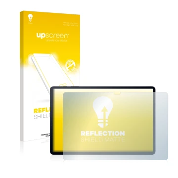 Face avant d’un emballage produit avec le logo de la marque upscreen. À côté, l’appareil Samsung Galaxy Tab S7 Plus 5G 2020 es