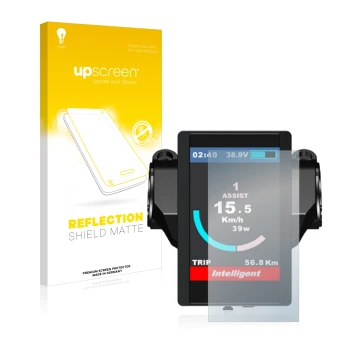 Face avant d’un emballage produit avec le logo de la marque upscreen. À côté, l’appareil Bafang 850c est représenté avec la pr