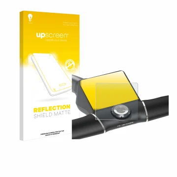 Face avant d’un emballage produit avec le logo de la marque upscreen. À côté, l’appareil Motocaddy M5 GPS Electric Trolley est