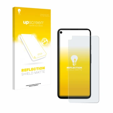 Face avant d’un emballage produit avec le logo de la marque upscreen. À côté, l’appareil Google Pixel 4a 5G est représenté ave