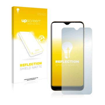 Face avant d’un emballage produit avec le logo de la marque upscreen. À côté, l’appareil Wiko Y81 est représenté avec la prote