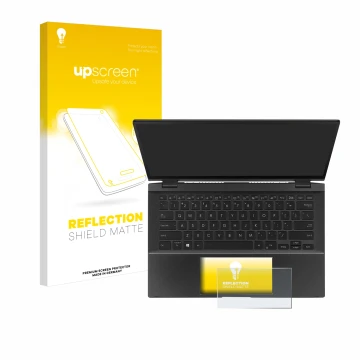 Face avant d’un emballage produit avec le logo de la marque upscreen. À côté, l’appareil ASUS ZenBook Flip 14 UX463FA (Touch T