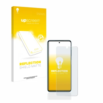 Face avant d’un emballage produit avec le logo de la marque upscreen. À côté, l’appareil Xiaomi Poco X3 NFC est représenté ave