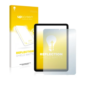 Face avant d’un emballage produit avec le logo de la marque upscreen. À côté, l’appareil Apple iPad Air 4 2020 (4ème Gen.) est