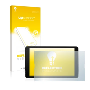 Face avant d’un emballage produit avec le logo de la marque upscreen. À côté, l’appareil MEDION Lifetab E10420 est représenté 