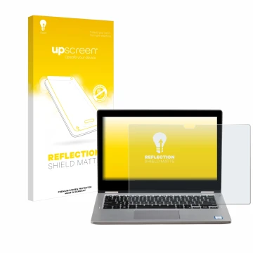 Face avant d’un emballage produit avec le logo de la marque upscreen. À côté, l’appareil Dell Latitude 3310 2-in-1 est représe