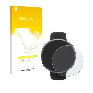 Face avant d’un emballage produit avec le logo de la marque upscreen. À côté, l’appareil Polar Vantage V2 est représenté avec 