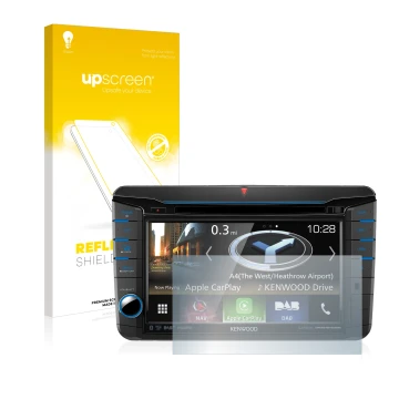 Face avant d’un emballage produit avec le logo de la marque upscreen. À côté, l’appareil Kenwood DNX518VDABS est représenté av