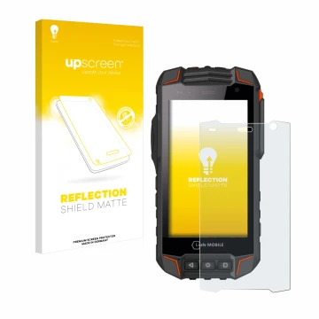 Face avant d’un emballage produit avec le logo de la marque upscreen. À côté, l’appareil i.safe MOBILE IS530.1 est représenté 