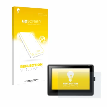 Face avant d’un emballage produit avec le logo de la marque upscreen. À côté, l’appareil Wacom Cintiq 16 est représenté avec l