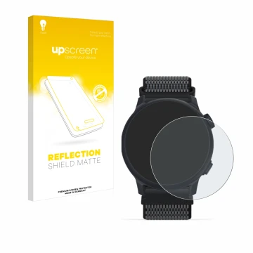 Face avant d’un emballage produit avec le logo de la marque upscreen. À côté, l’appareil Coros Pace 2 est représenté avec la p