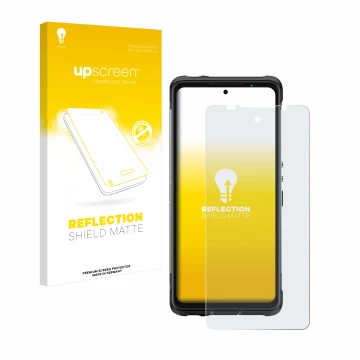 Face avant d’un emballage produit avec le logo de la marque upscreen. À côté, l’appareil Ulefone Armor 10 5G est représenté av