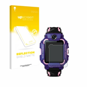Face avant d’un emballage produit avec le logo de la marque upscreen. À côté, l’appareil Imoo Watch Phone Z6 est représenté av