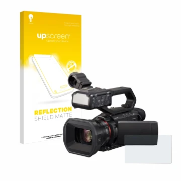 Face avant d’un emballage produit avec le logo de la marque upscreen. À côté, l’appareil Panasonic HC-X2000 est représenté ave