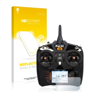 Face avant d’un emballage produit avec le logo de la marque upscreen. À côté, l’appareil Spektrum NX6 est représenté avec la p