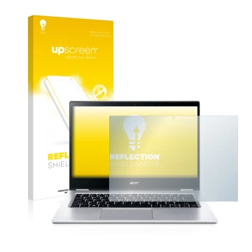 Face avant d’un emballage produit avec le logo de la marque upscreen. À côté, l’appareil Acer Spin 3 SP314-54N est représenté 