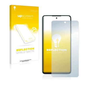 Face avant d’un emballage produit avec le logo de la marque upscreen. À côté, l’appareil Samsung Galaxy A52 est représenté ave