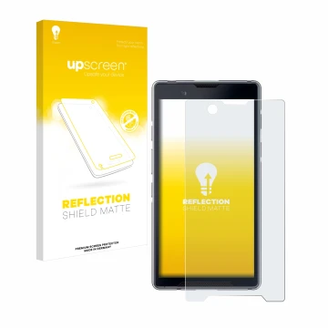 Face avant d’un emballage produit avec le logo de la marque upscreen. À côté, l’appareil Bittium Tough Mobile 2 est représenté