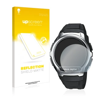 Face avant d’un emballage produit avec le logo de la marque upscreen. À côté, l’appareil Casio Wave Ceptor WV-58 est représent