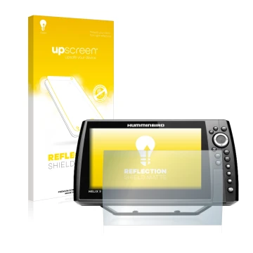 Face avant d’un emballage produit avec le logo de la marque upscreen. À côté, l’appareil Humminbird Helix 9 CHIRP MSI+ GPS G4N