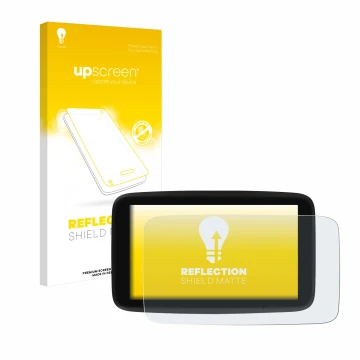 Face avant d’un emballage produit avec le logo de la marque upscreen. À côté, l’appareil TomTom GO Discover 7
