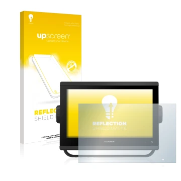 Face avant d’un emballage produit avec le logo de la marque upscreen. À côté, l’appareil Garmin GPSMAP 923 est représenté avec